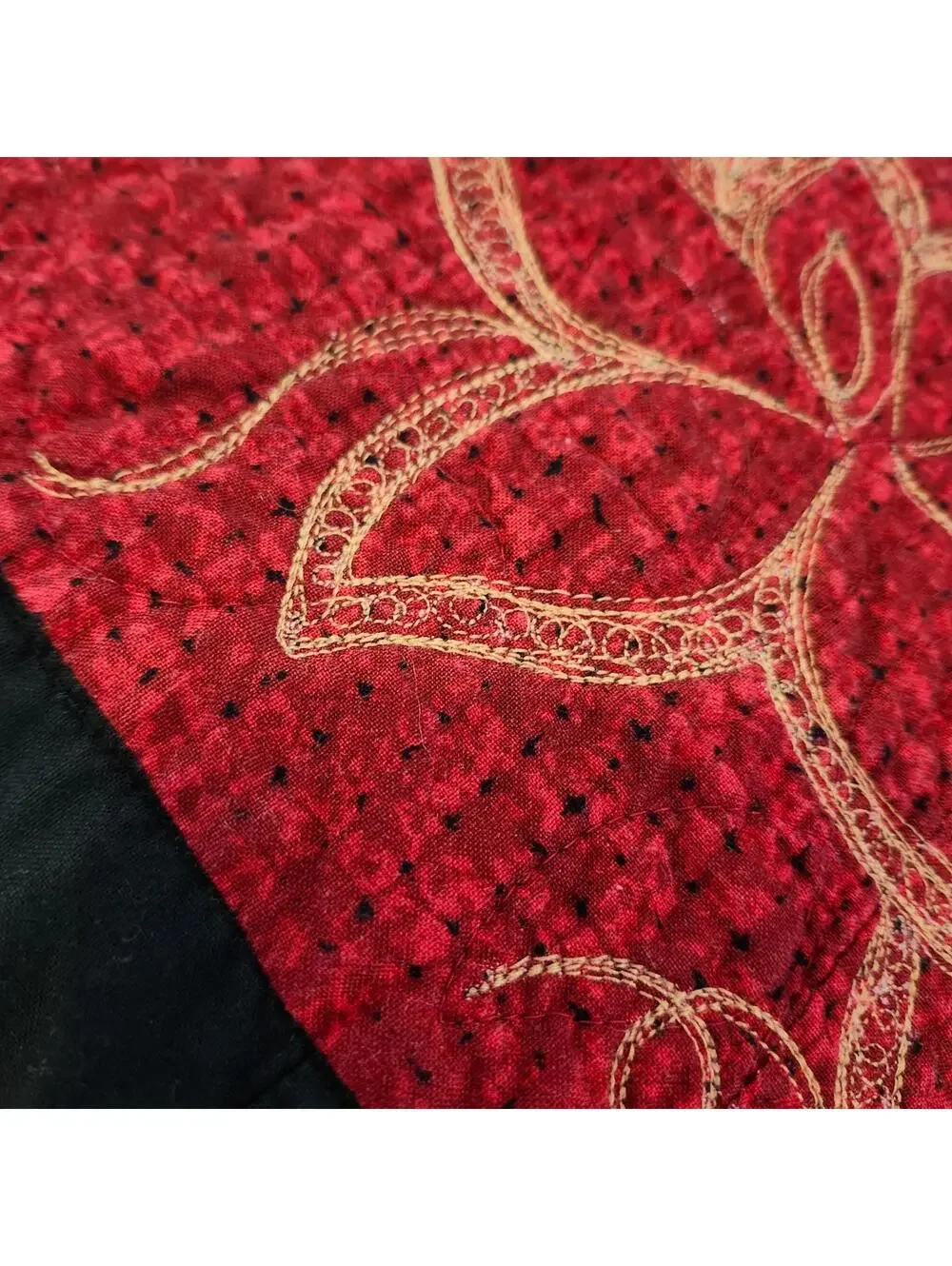 Beautiful Handmade Floral Quilt Maroon Floral Embroidery Black Yellow Leaves